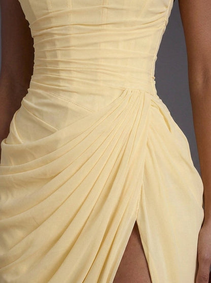 Astra Women's Maxi Dress with Strapless Corset and Ruched Skirt 2
