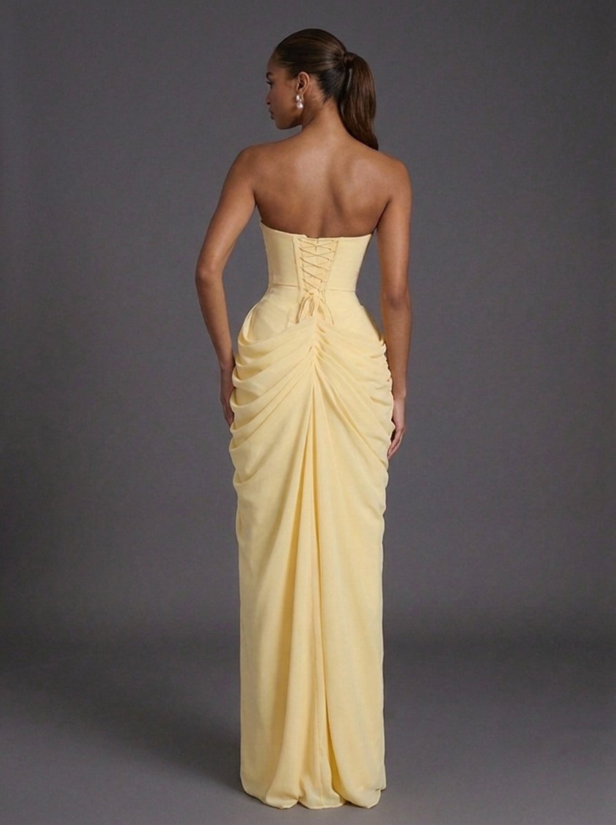 Astra Women's Maxi Dress with Strapless Corset and Ruched Skirt 3