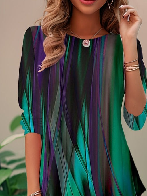 Aura Women’s Blouse with Abstract Print and Long Sleeves 1