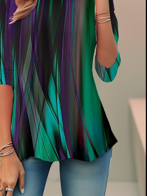 Aura Women’s Blouse with Abstract Print and Long Sleeves 2