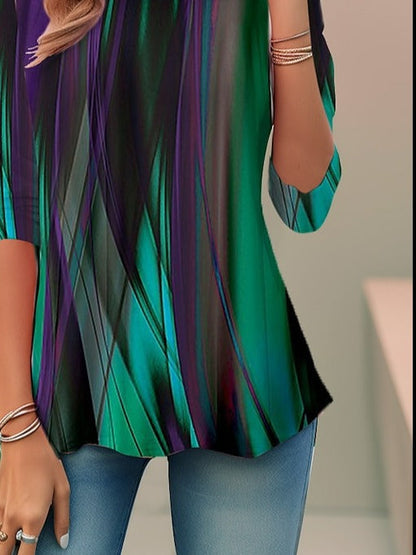 Aura Women’s Blouse with Abstract Print and Long Sleeves 2