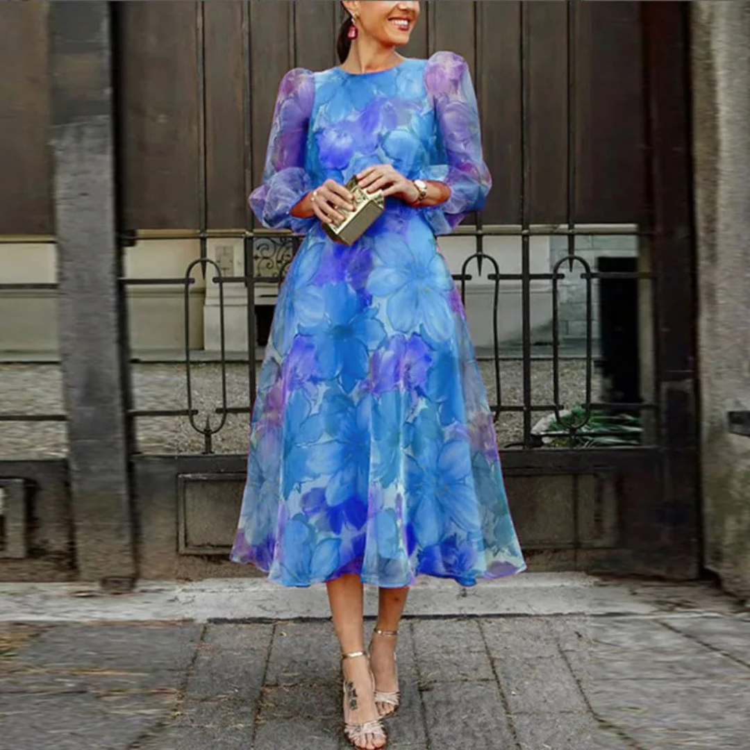 Aura Women’s Midi Dress with Floral Pattern and Flowing Silhouette 1
