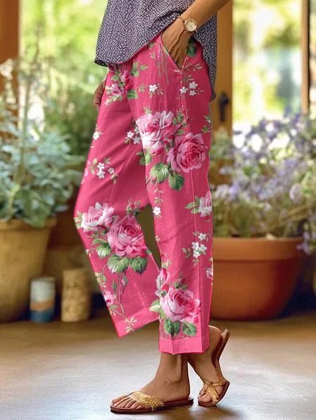 Ava Women’s Casual Pants with Loose Fit and Floral Design 0