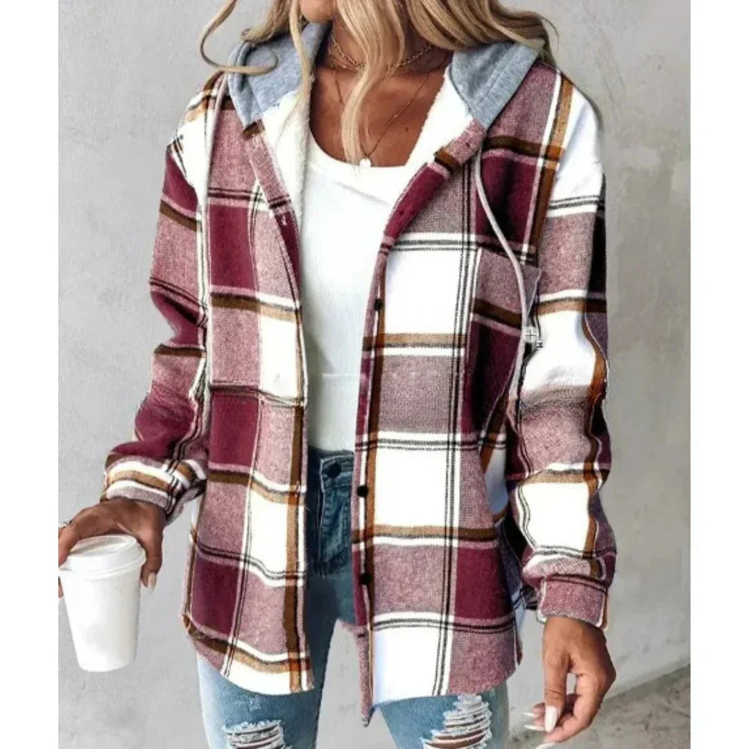 Ava Women's Hoodie with Checked Pattern and Cozy Hood 1