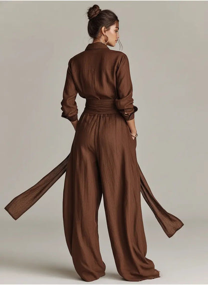 Ava Women’s Jumpsuit with Long Sleeves, Shirt Collar, and Matching Belt 5