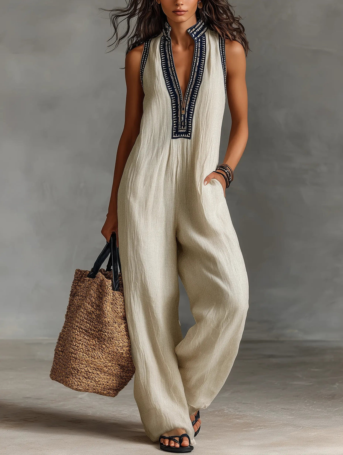 Ava Women’s Jumpsuit with Sleeveless Design and Stand Collar 0