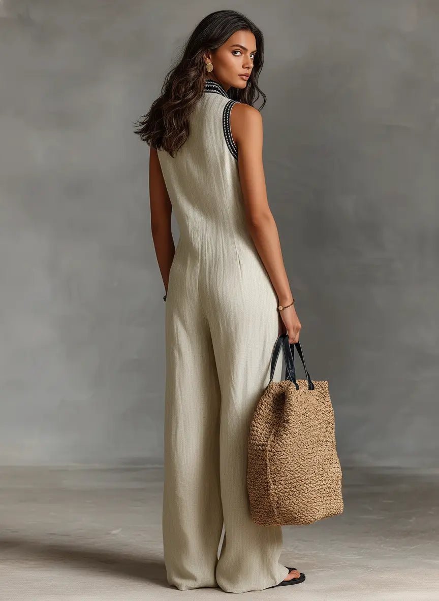 Ava Women’s Jumpsuit with Sleeveless Design and Stand Collar 1