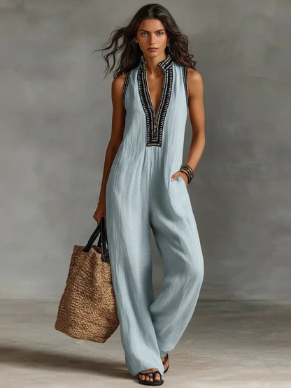Ava Women’s Jumpsuit with Sleeveless Design and Stand Collar 4