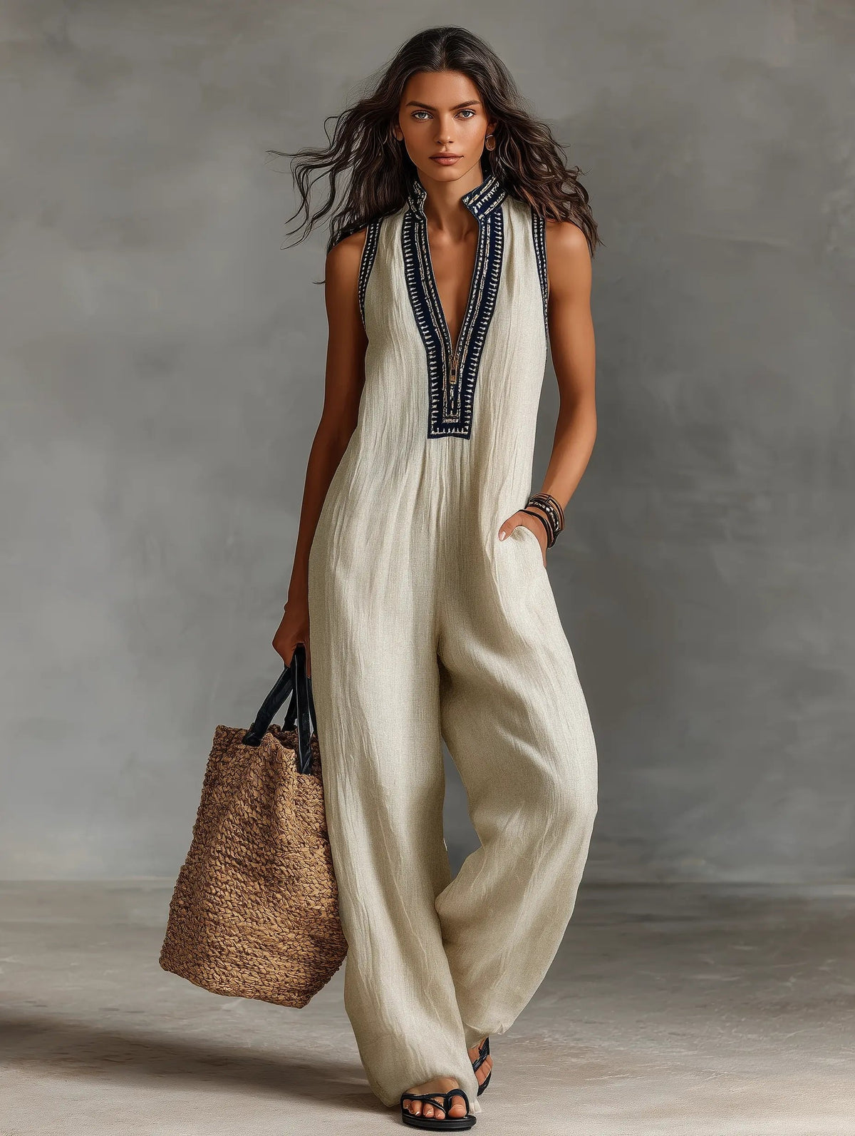 Ava Women’s Jumpsuit with Sleeveless Design and Stand Collar 7