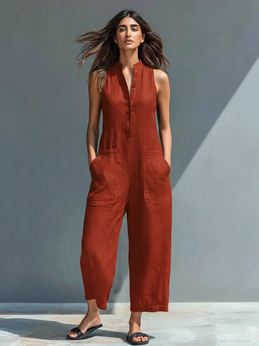 Ava Women’s Jumpsuit with Stand-Up Collar and Button-Up Front 5