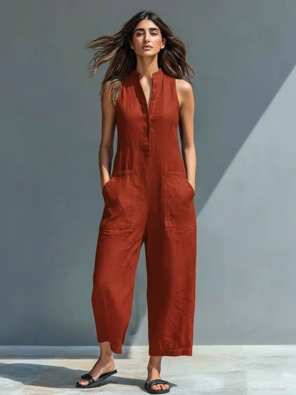 Ava Women’s Jumpsuit with Stand-Up Collar and Button-Up Front 5