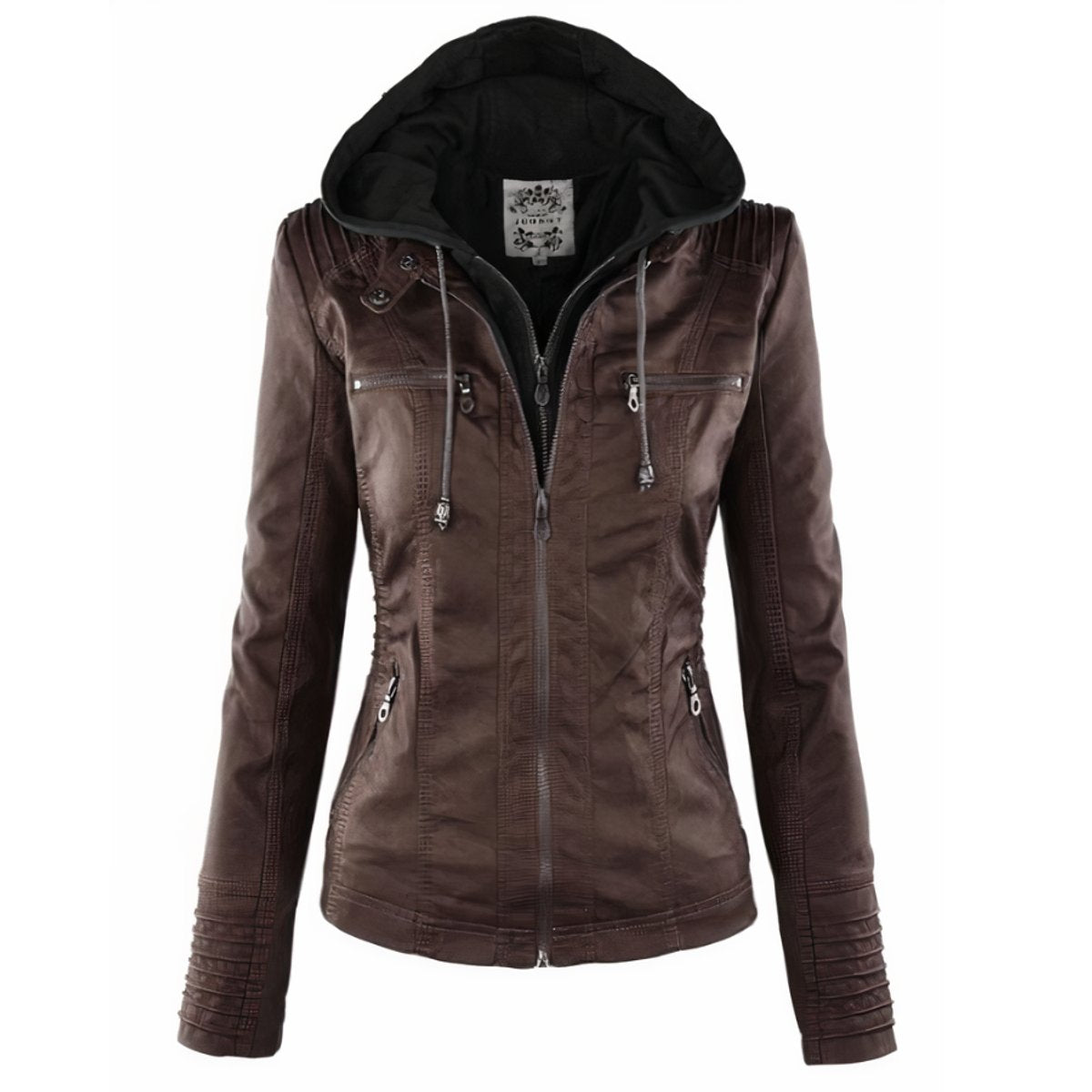 Ava Women's Moto Jacket | Faux Leather, Removable Hood, Slim Fit 2