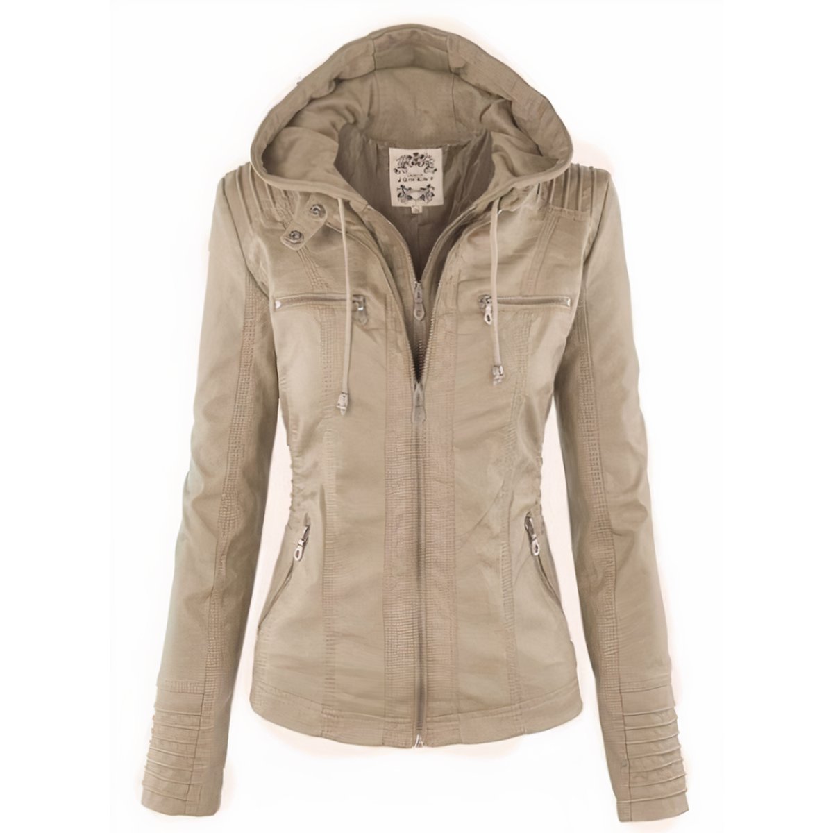 Ava Women's Moto Jacket | Faux Leather, Removable Hood, Slim Fit 3