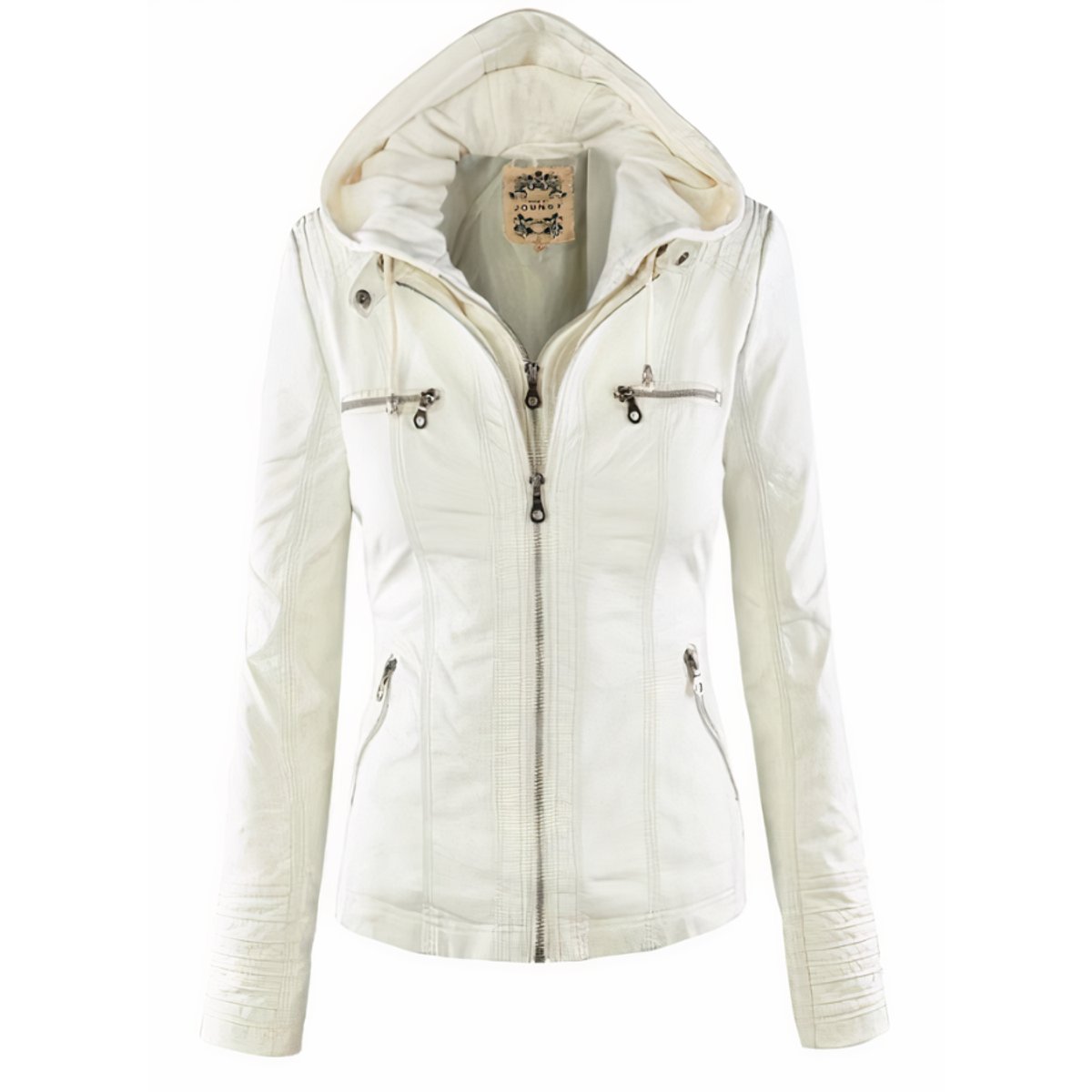 Ava Women's Moto Jacket | Faux Leather, Removable Hood, Slim Fit 4