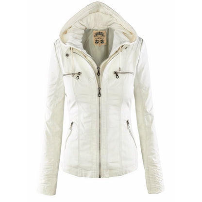 Ava Women's Moto Jacket | Faux Leather, Removable Hood, Slim Fit 4