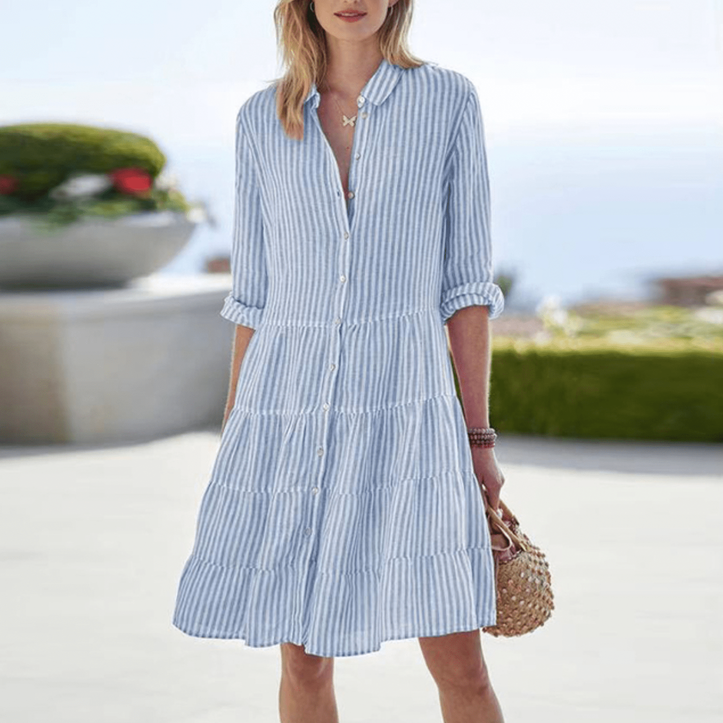 Ava Women’s Summer Dress with Vertical Stripes and A-Line Silhouette 4