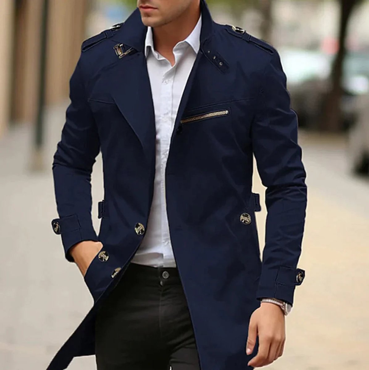 Avery Men's Slim-Fit Wool Coat | Double-Breasted Trench Jacket 1