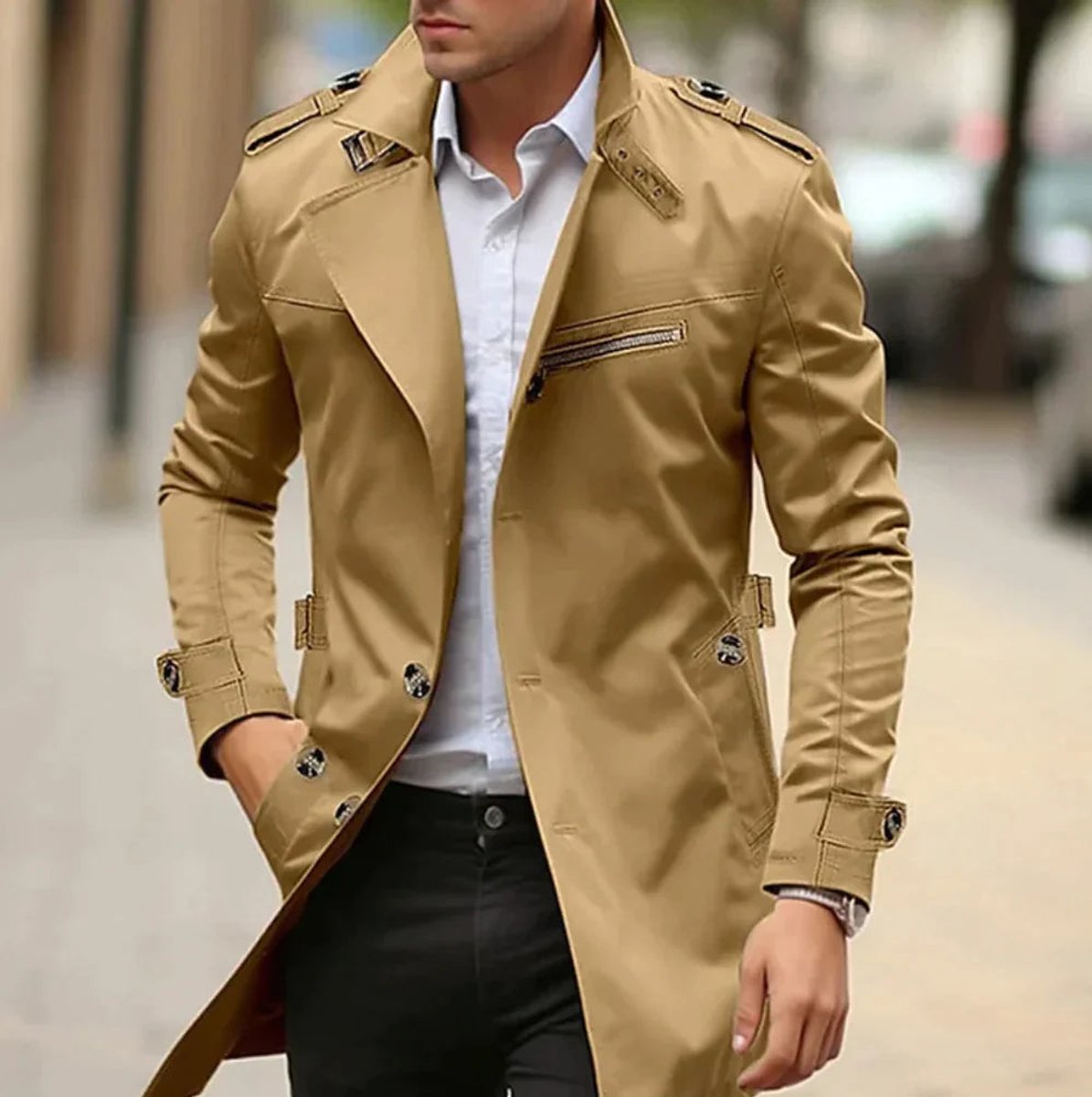 Avery Men's Slim-Fit Wool Coat | Double-Breasted Trench Jacket 4