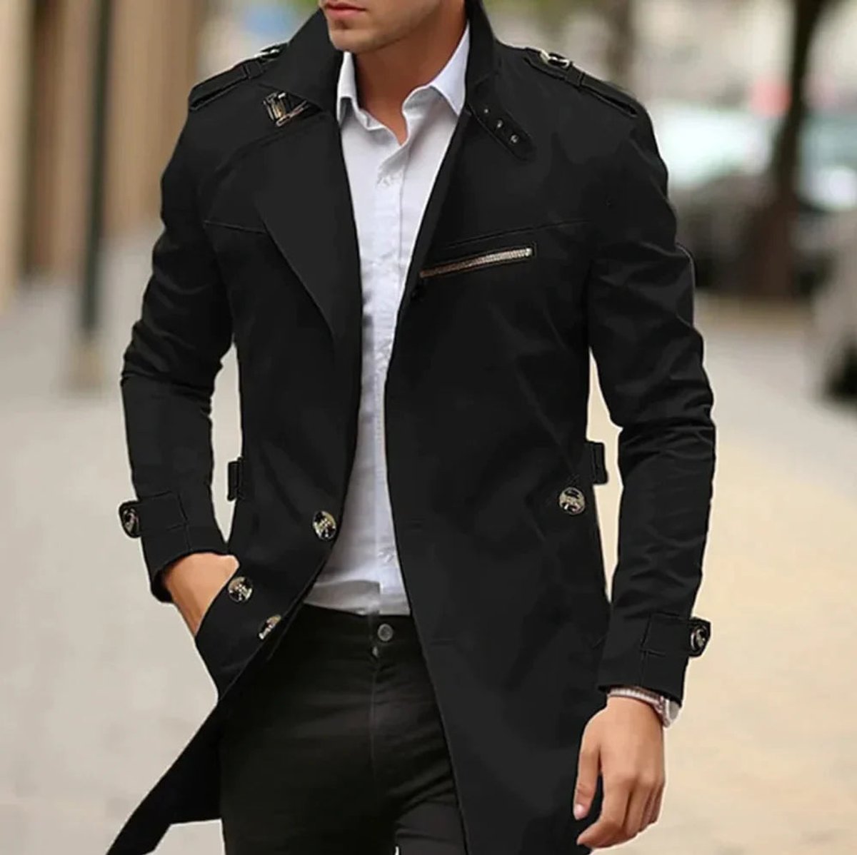 Avery Men's Slim-Fit Wool Overcoat | Double-Breasted, Military-Inspired Design 3