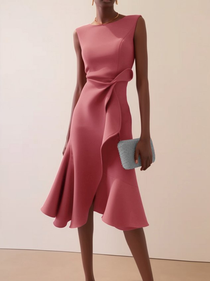Beatrice Women’s Midi Dress with Draped Asymmetrical Design 1