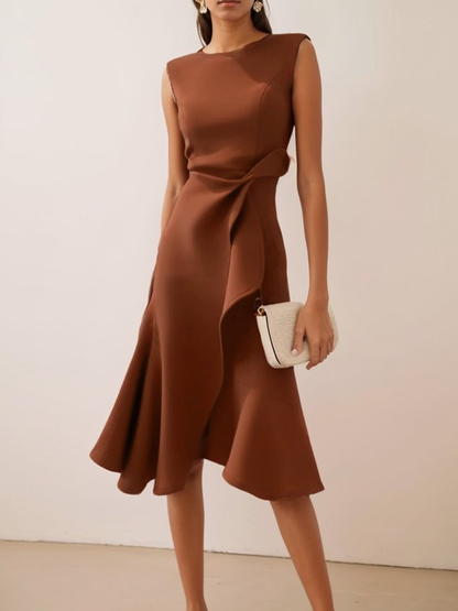Beatrice Women’s Midi Dress with Draped Asymmetrical Design 9