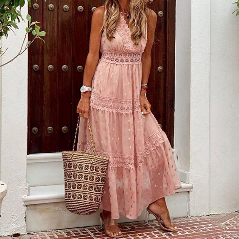 Bella Women’s Summer Dress with Boho Lace and Floral Pattern 3