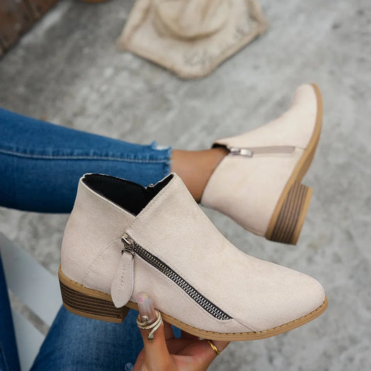 Bianca Women’s Ankle Boots featuring a stylish side zipper and comfortable block heel, perfect for casual and formal outfits. 0