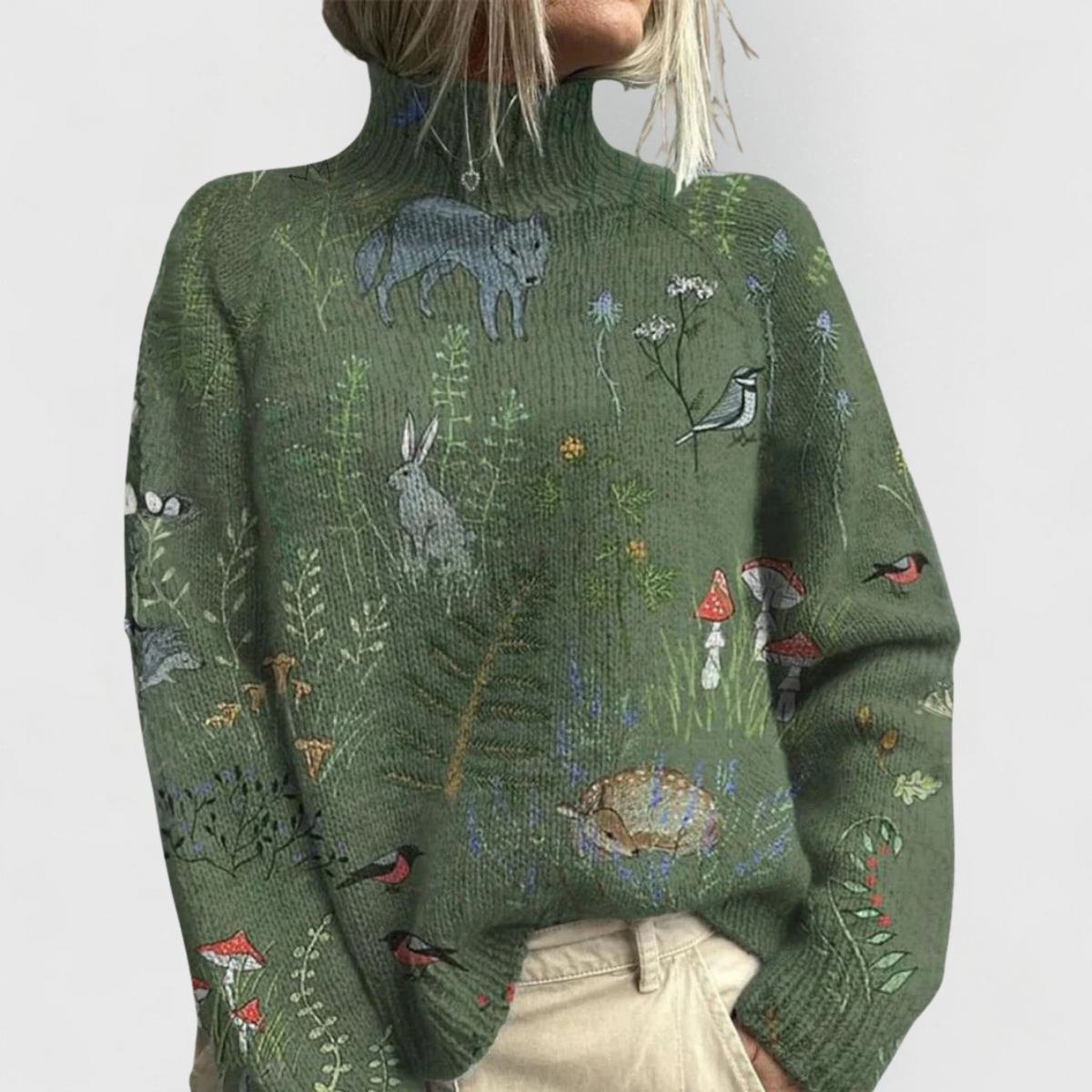 Breezy Women’s Oversized Sweater with Nature Print and Relaxed Fit 0