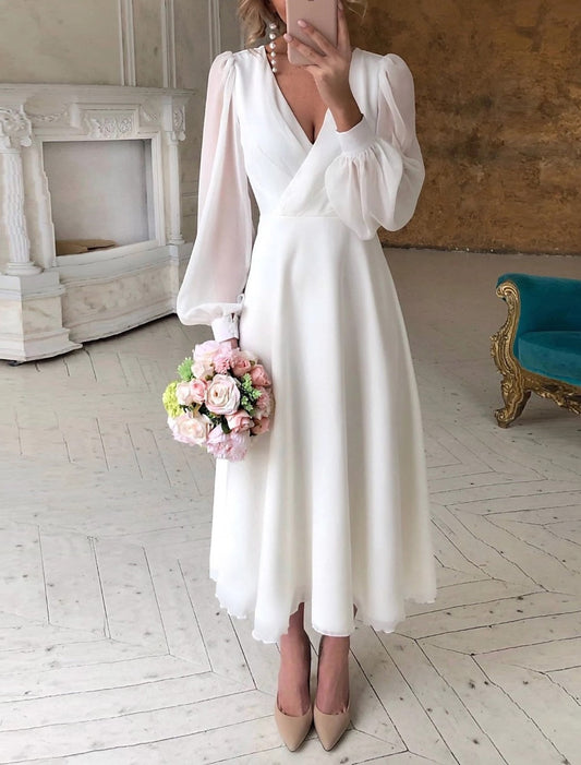 Breezy Women's Wedding Dress with Classic Long Sleeves and Flowing Silhouette 0