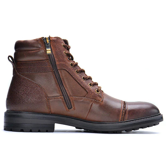 Bruno Men’s Leather Boots with Side Zipper and Lace-Up Design 0