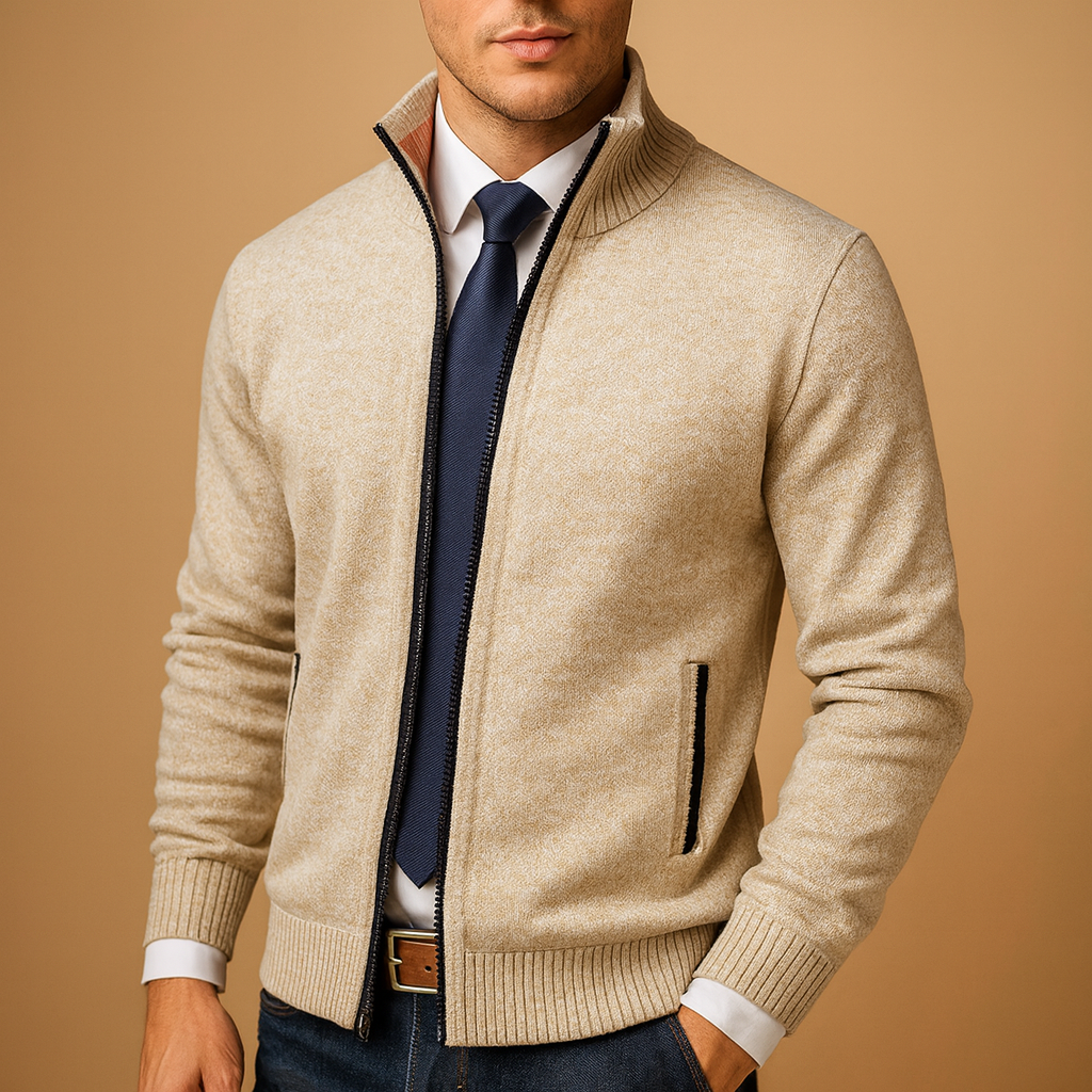 Caden Men's Cardigan Sweater with Zip-Up Design and Ribbed Trim 0