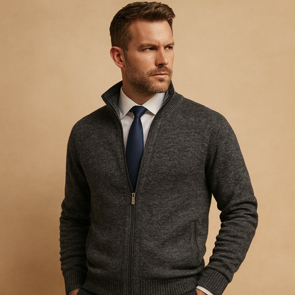 Caden Men's Cardigan Sweater with Zip-Up Design and Ribbed Trim 1