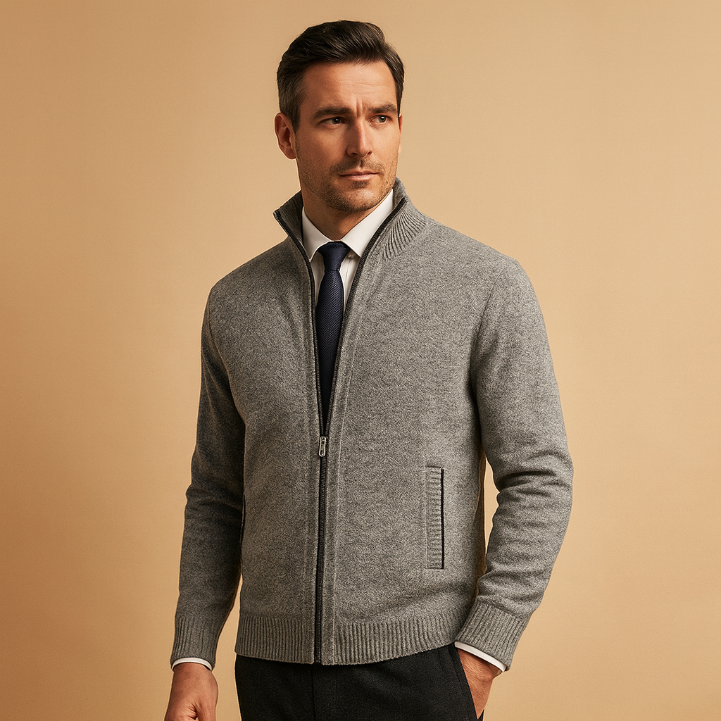 Caden Men's Cardigan Sweater with Zip-Up Design and Ribbed Trim 3