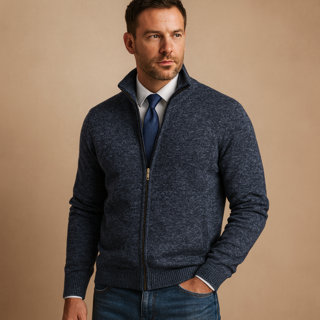 Caden Men's Cardigan Sweater with Zip-Up Design and Ribbed Trim 4