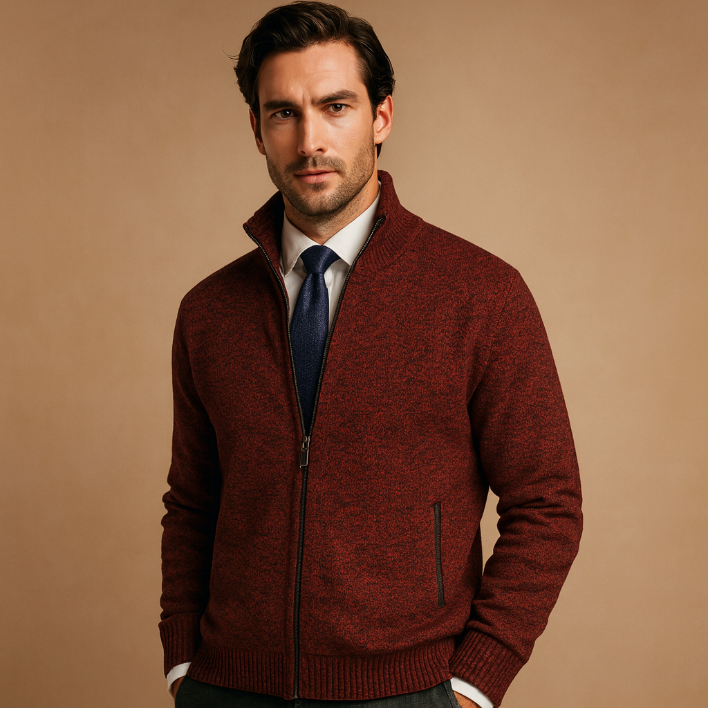 Caden Men's Cardigan Sweater with Zip-Up Design and Ribbed Trim 5