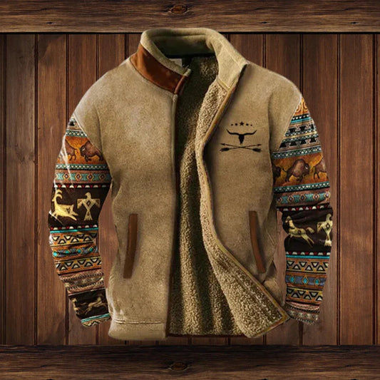 Caleb Men's Cardigan | Sherpa-Lined Aztec Print Full-Zip Jacket 0