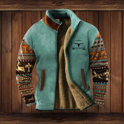 Caleb Men's Cardigan | Sherpa-Lined Aztec Print Full-Zip Jacket 5