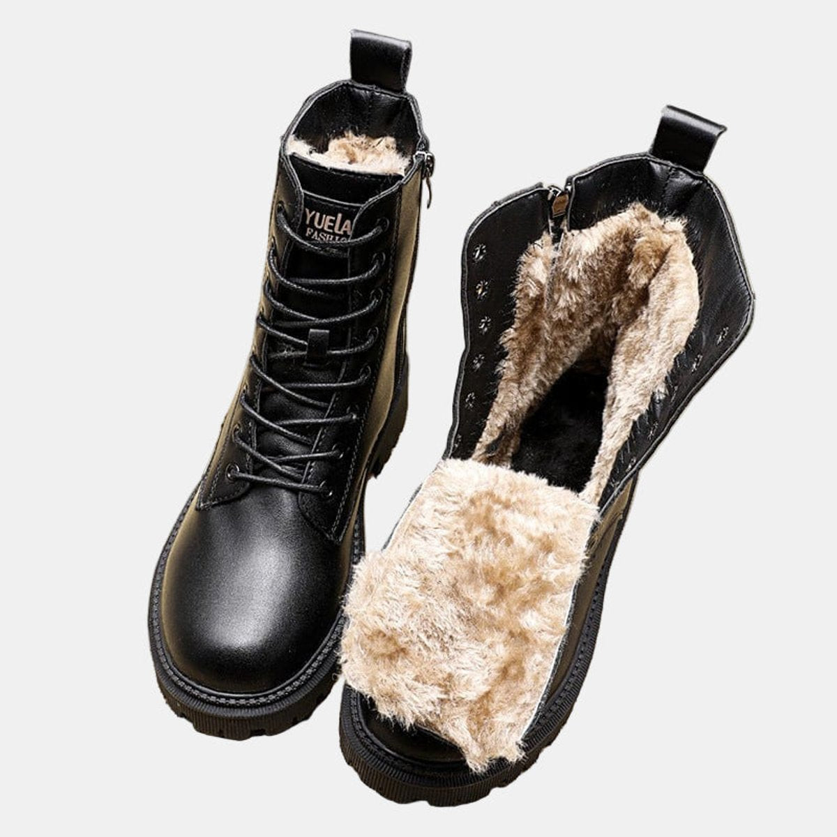 Cami Women's Combat Ankle Boots | Faux Leather, Fleece-Lined 0