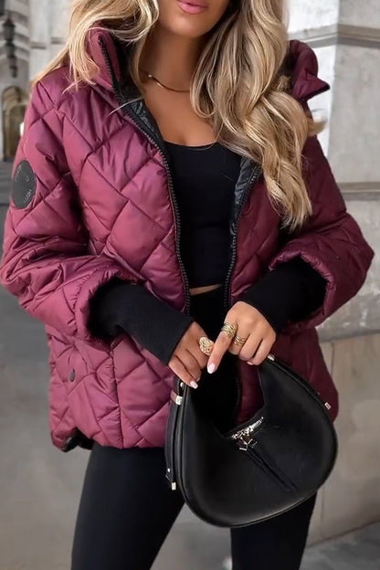 Camila Women's Quilted Puffer Jacket | Diamond Stitch, Hooded Zip-Up 0