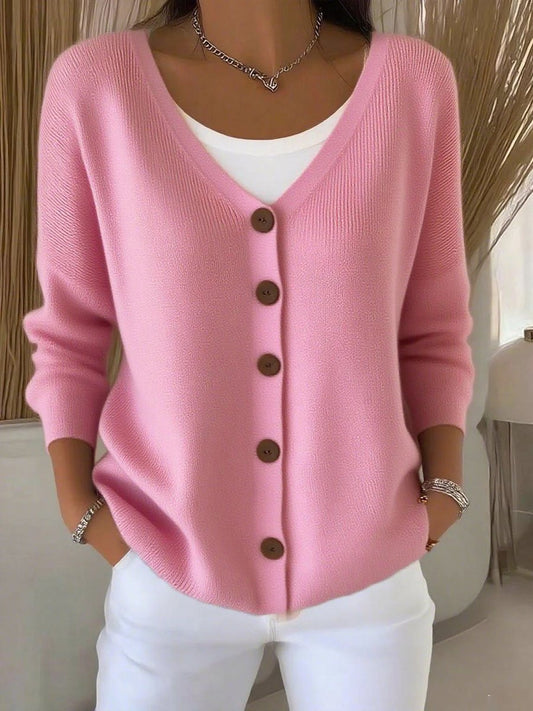 Camila Women's V-Neck Knit Sweater | Button-Front, Stretch Blend 0