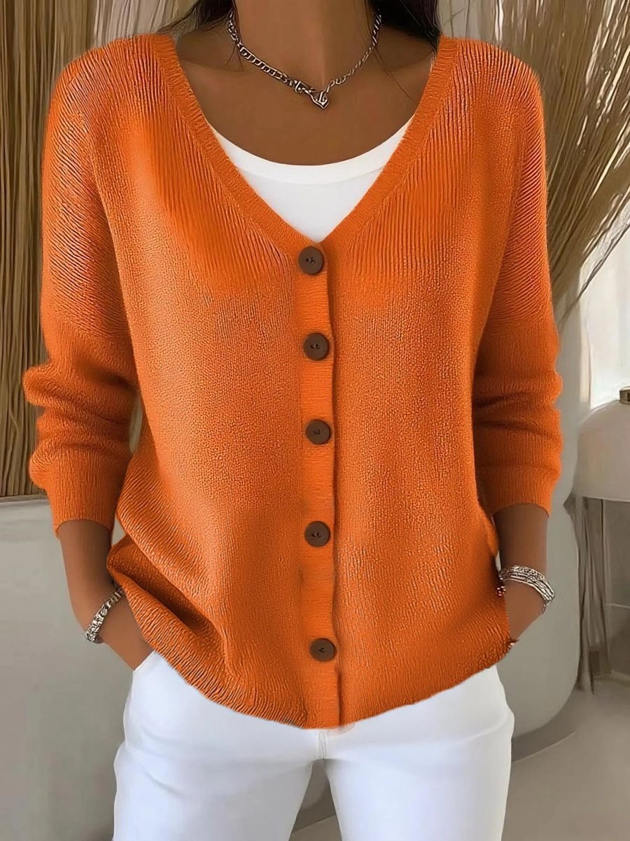 Camila Women's V-Neck Knit Sweater | Button-Front, Stretch Blend 1