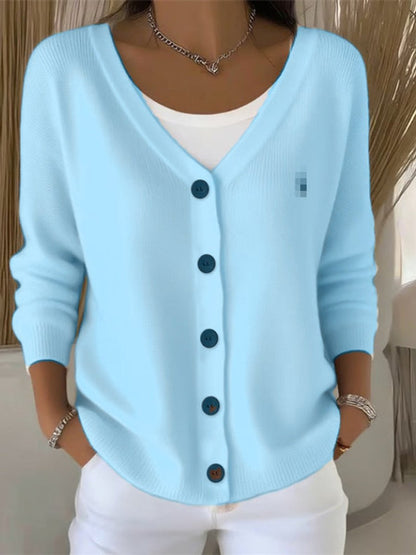 Camila Women's V-Neck Knit Sweater | Button-Front, Stretch Blend 2