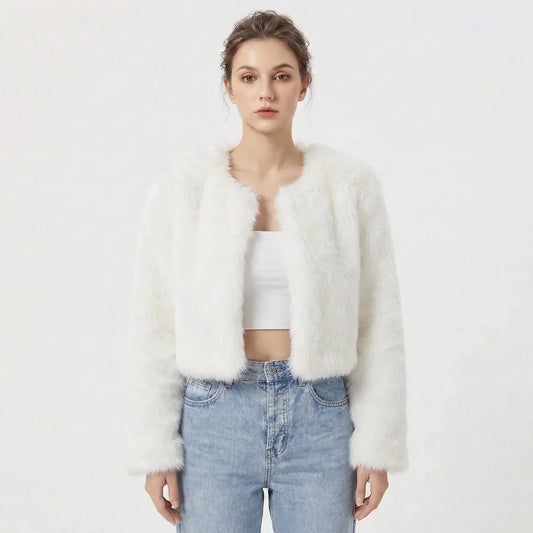 Camille Women’s Faux Fur Jacket featuring an elegant modern design, perfect for stylish winter wear. 0
