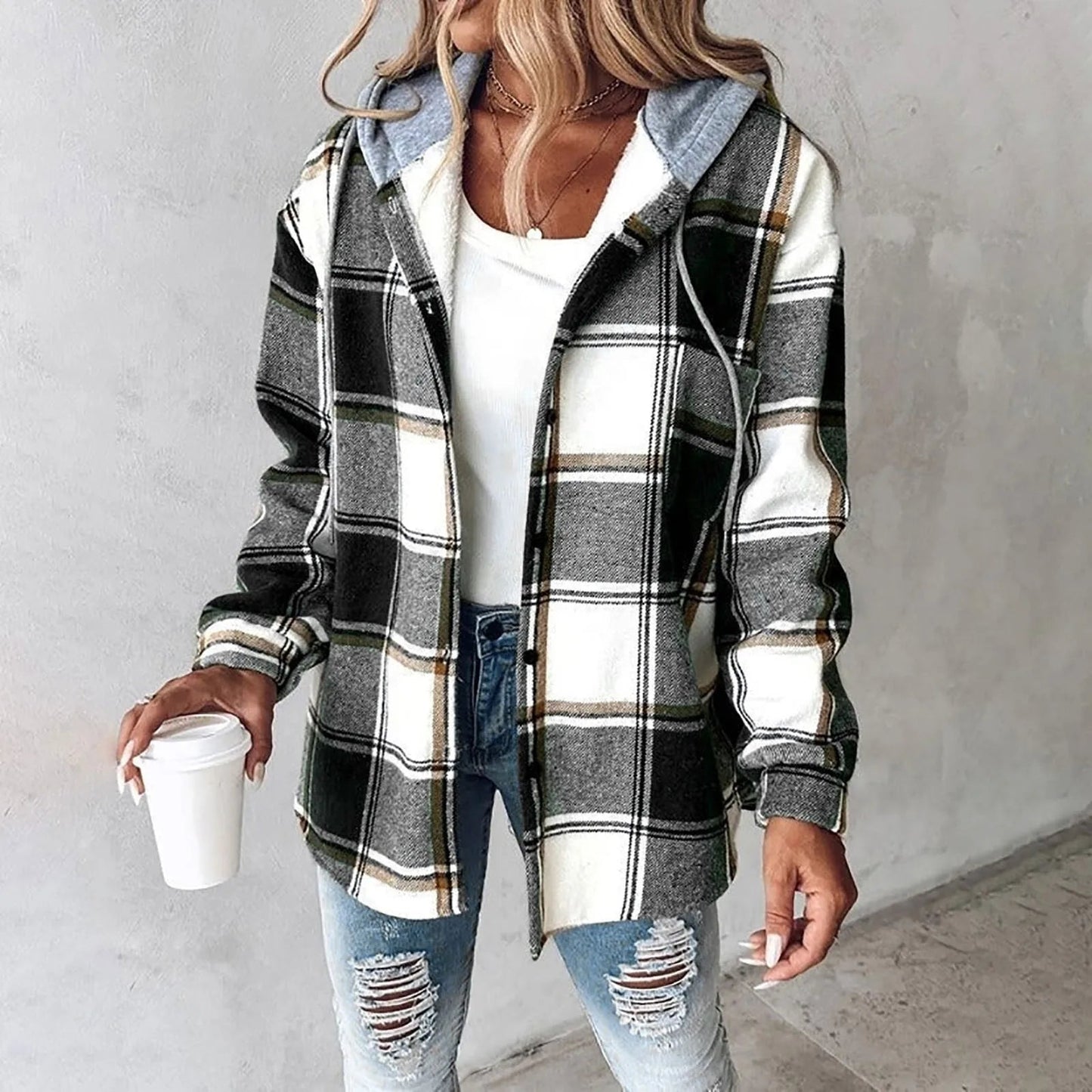 Carmen Women’s Cardigan with Checkered Pattern and Draped Fit 0