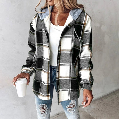Carmen Women’s Cardigan with Checkered Pattern and Draped Fit 0