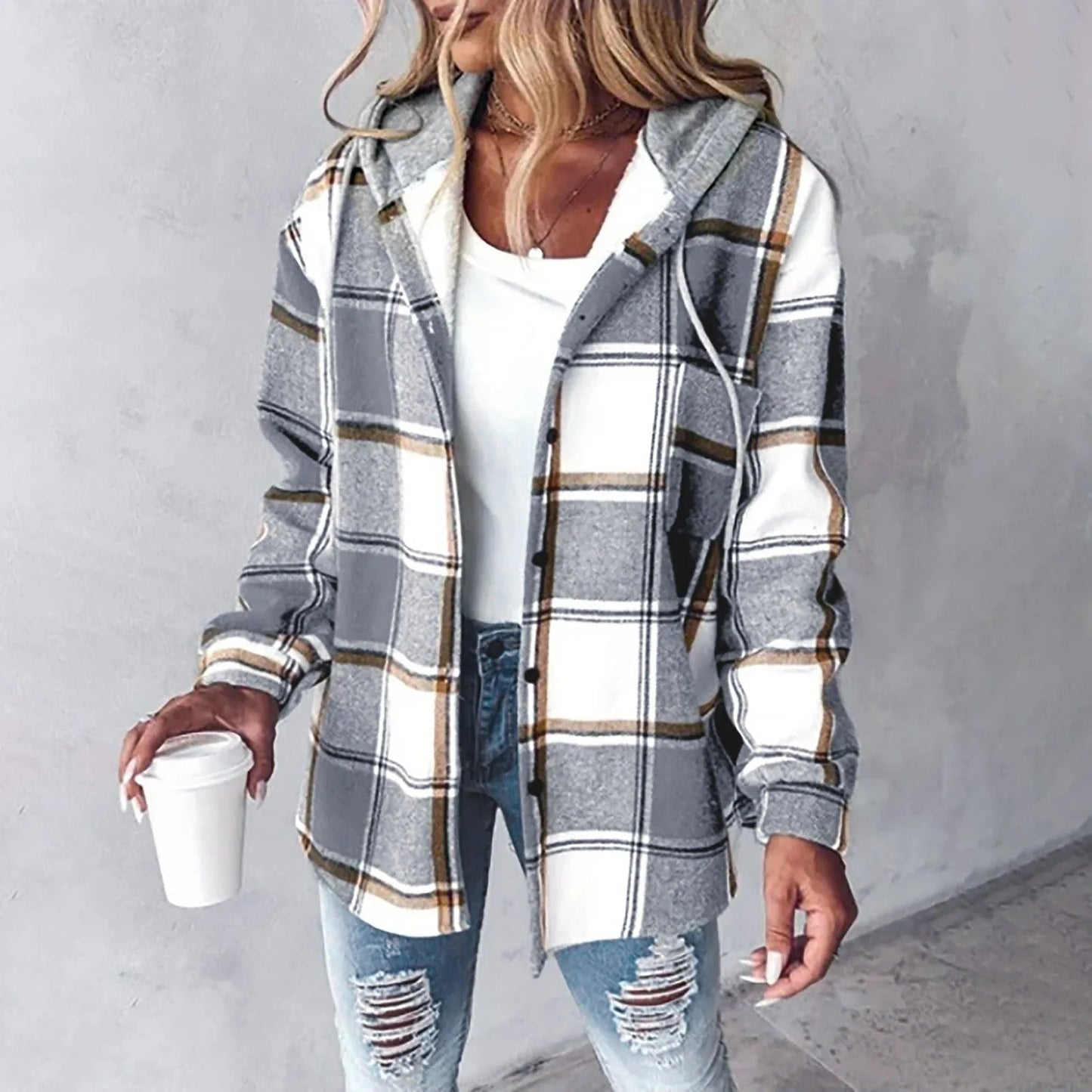 Carmen Women’s Cardigan with Checkered Pattern and Draped Fit 1