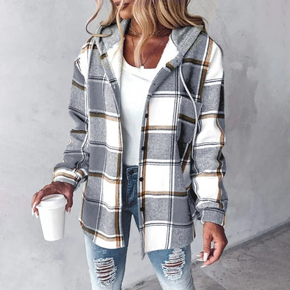 Carmen Women’s Cardigan with Checkered Pattern and Draped Fit 1
