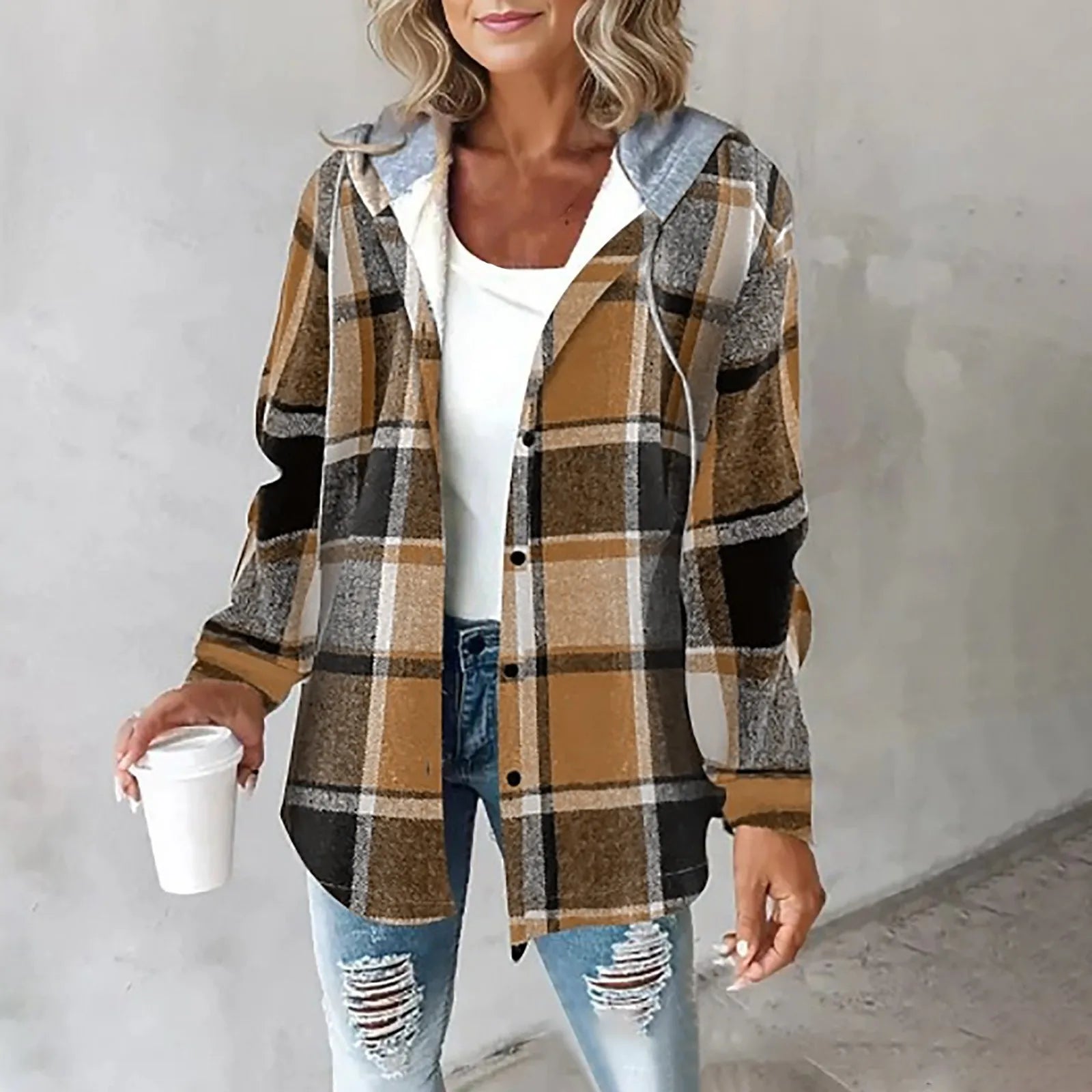 Carmen Women’s Cardigan with Checkered Pattern and Draped Fit 4