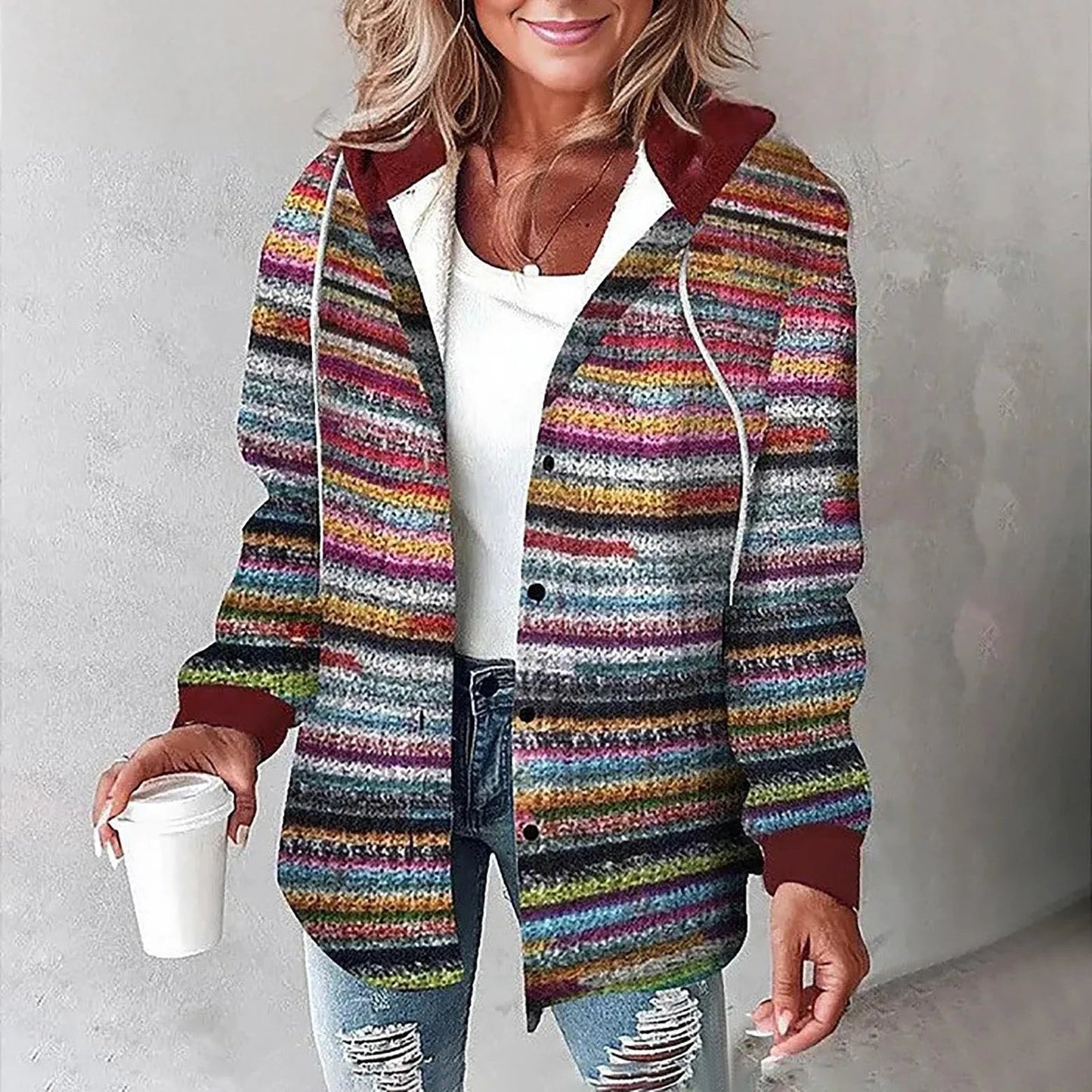 Carmen Women’s Cardigan with Checkered Pattern and Draped Fit 5