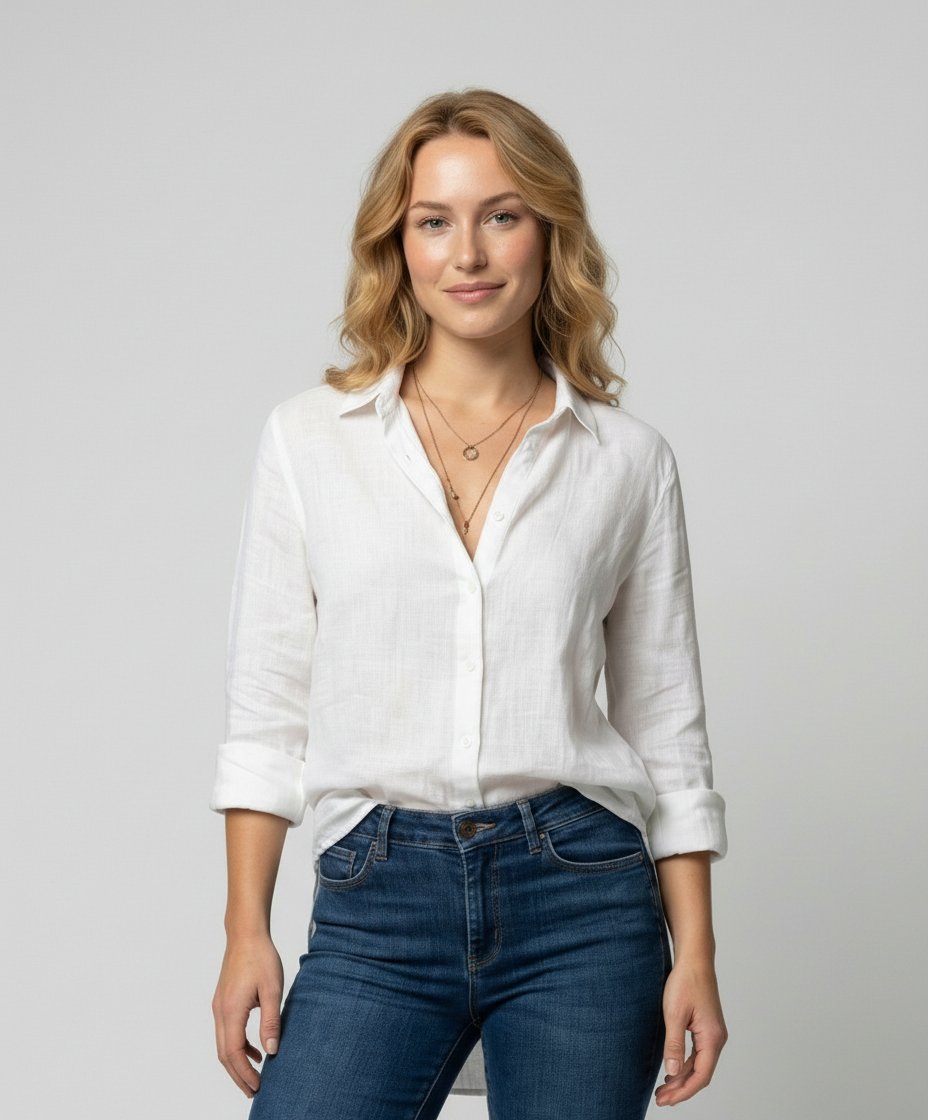 Catherine Women’s Linen Blouse with Three-Quarter Sleeves and Classic Collar 0